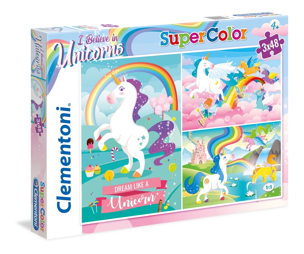 Puzzles 3 x 48 piezas -Unicornios- Clementoni