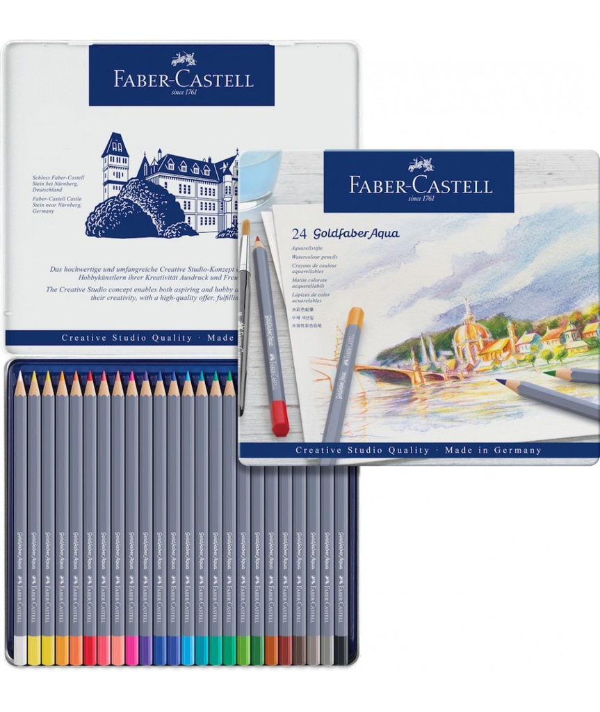 Estuche Metal Lápiz Acuarelable Goldfaber Aqua 24 pzs. Creative Studio Faber-Castell