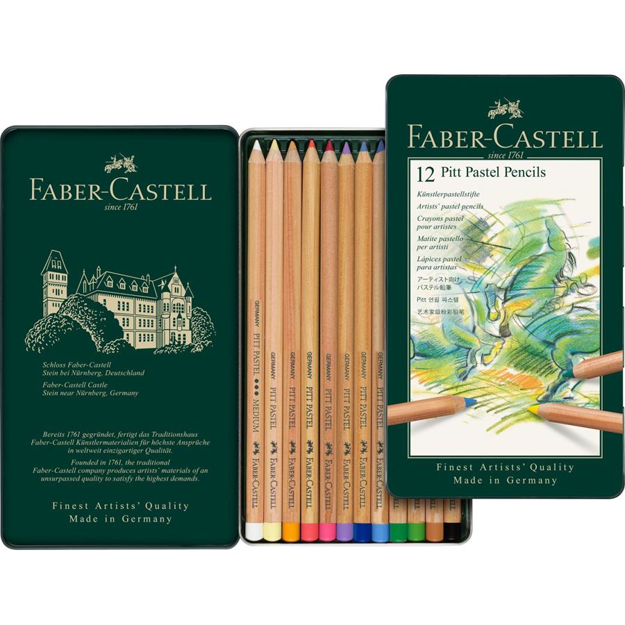 Estuche Metal 12 Lápiz Pastel Pitt Faber-Castell