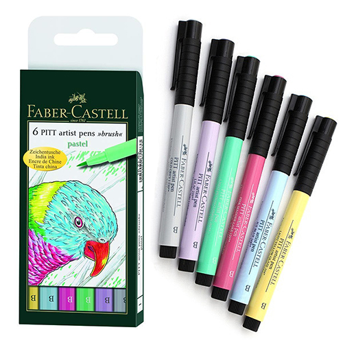 Estuche 6 Rotuladores -Tonos Pastel- Pitt Artist Pen Brush Faber-Castell