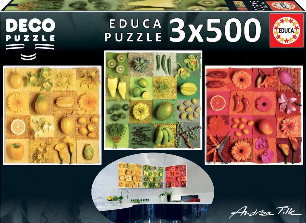 Puzzle 3 x 500 piezas -Exotic Fruits & Flowers- Educa