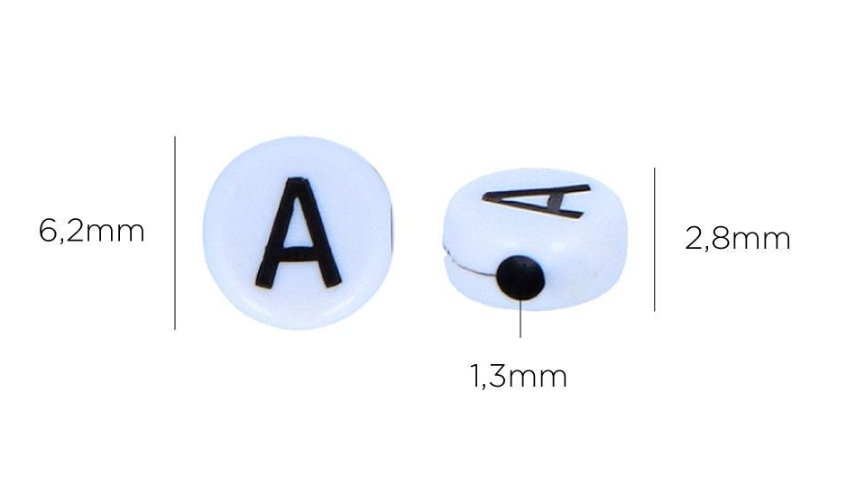 Cuentas Plástico 7 mm. Redondas Blancas -Letras- (300 pzs.)