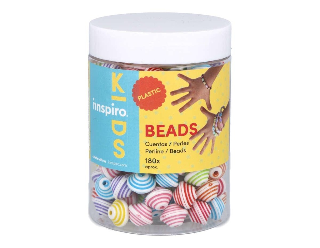 Cuentas de plástico tupis rayas multicolor 15x11mm. 180u. aprox. diam. int. 1,5mm.