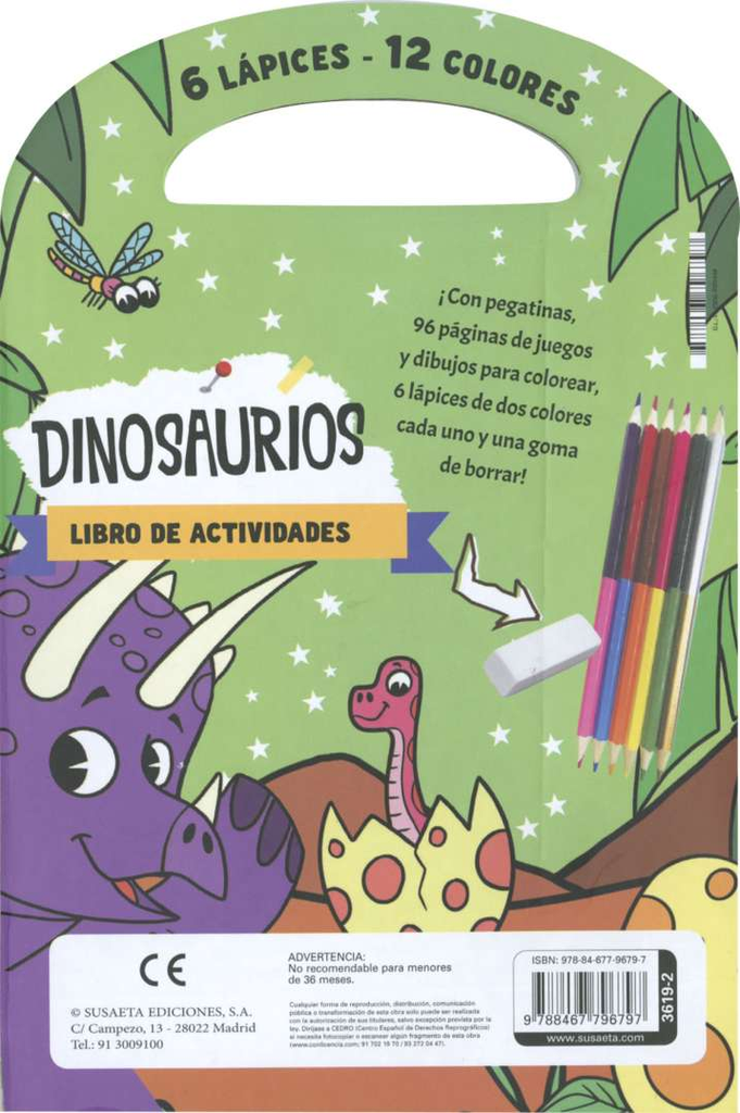 6 Lápices, 12 Colores -Dinosaurios- Susaeta Ediciones