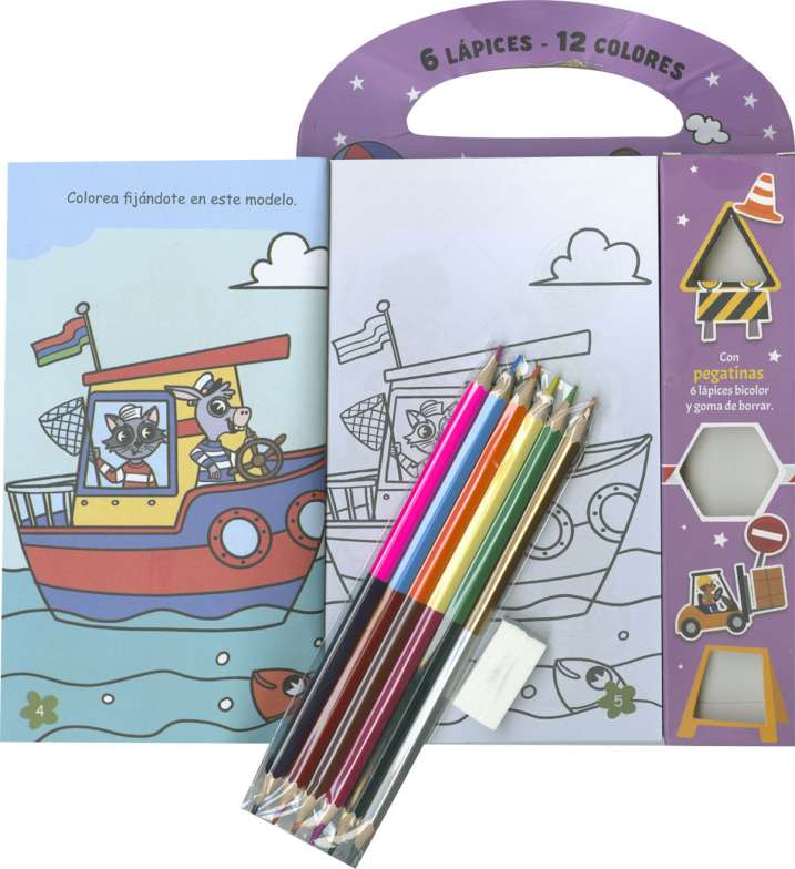 6 Lápices, 12 Colores -Vehículos- Susaeta Ediciones