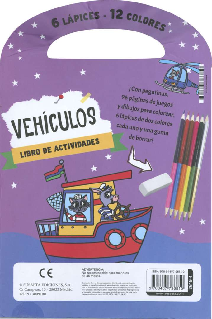 6 Lápices, 12 Colores -Vehículos- Susaeta Ediciones