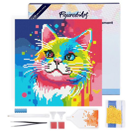 Pintar con Diamantes -Gato Pop Art- Bastidor 25 x 25 cm. Figured´Art
