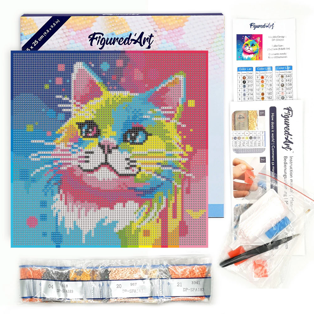 Pintar con Diamantes -Gato Pop Art- Bastidor 25 x 25 cm. Figured´Art