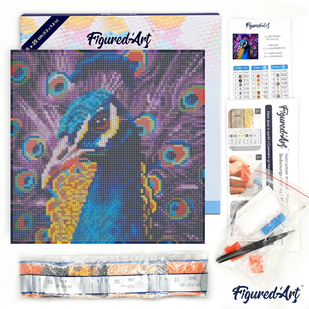 Pintar con Diamantes -Pavo Real- Bastidor 25 x 25 cm. Figured´Art
