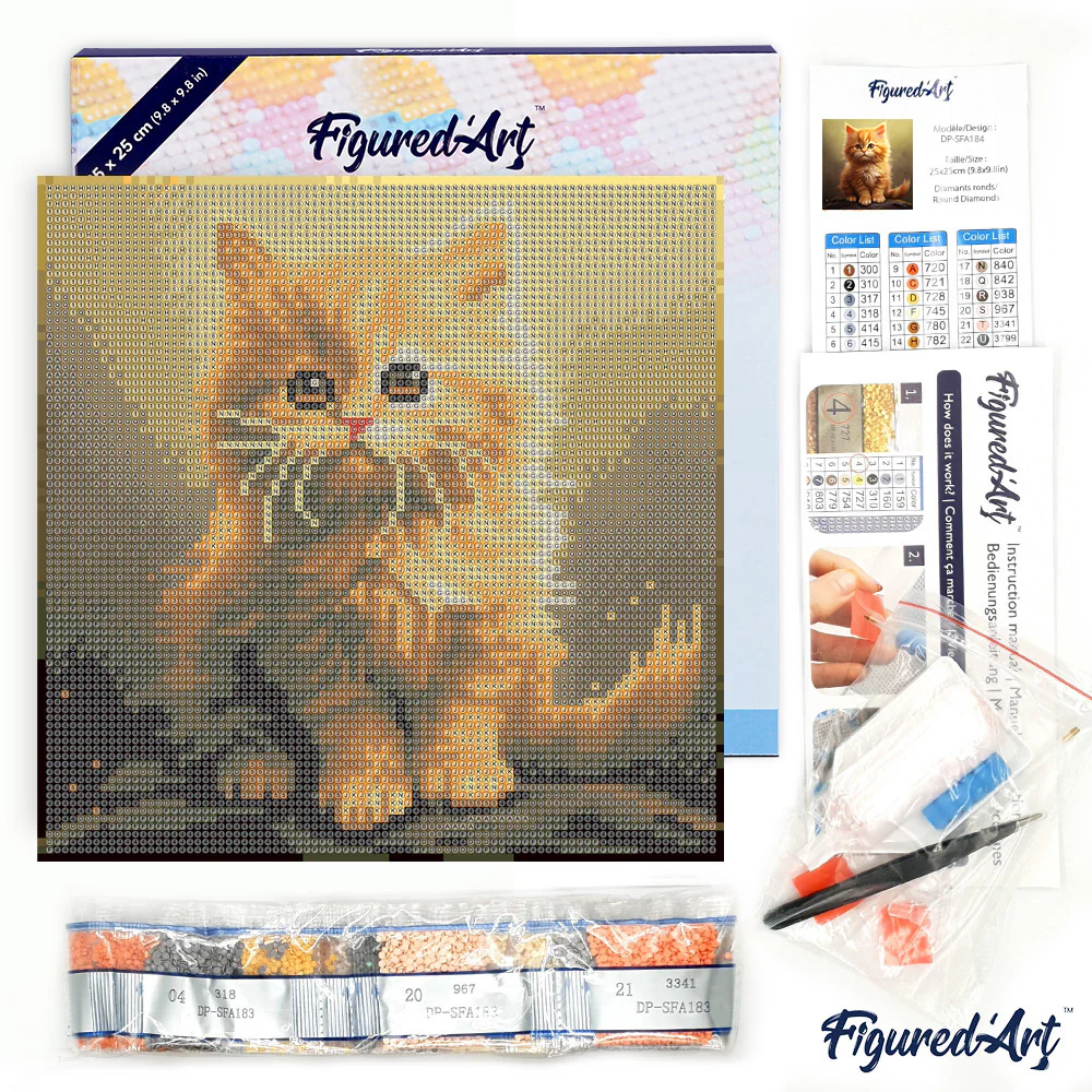 Pintar con Diamantes -Pequeño Gato Naranja- Bastidor 25 x 25 cm. Figured´Art
