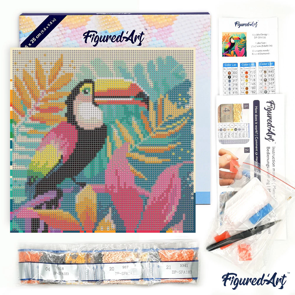 Pintar con Diamantes -Tucán Tropical- Bastidor 25 x 25 cm. Figured´Art
