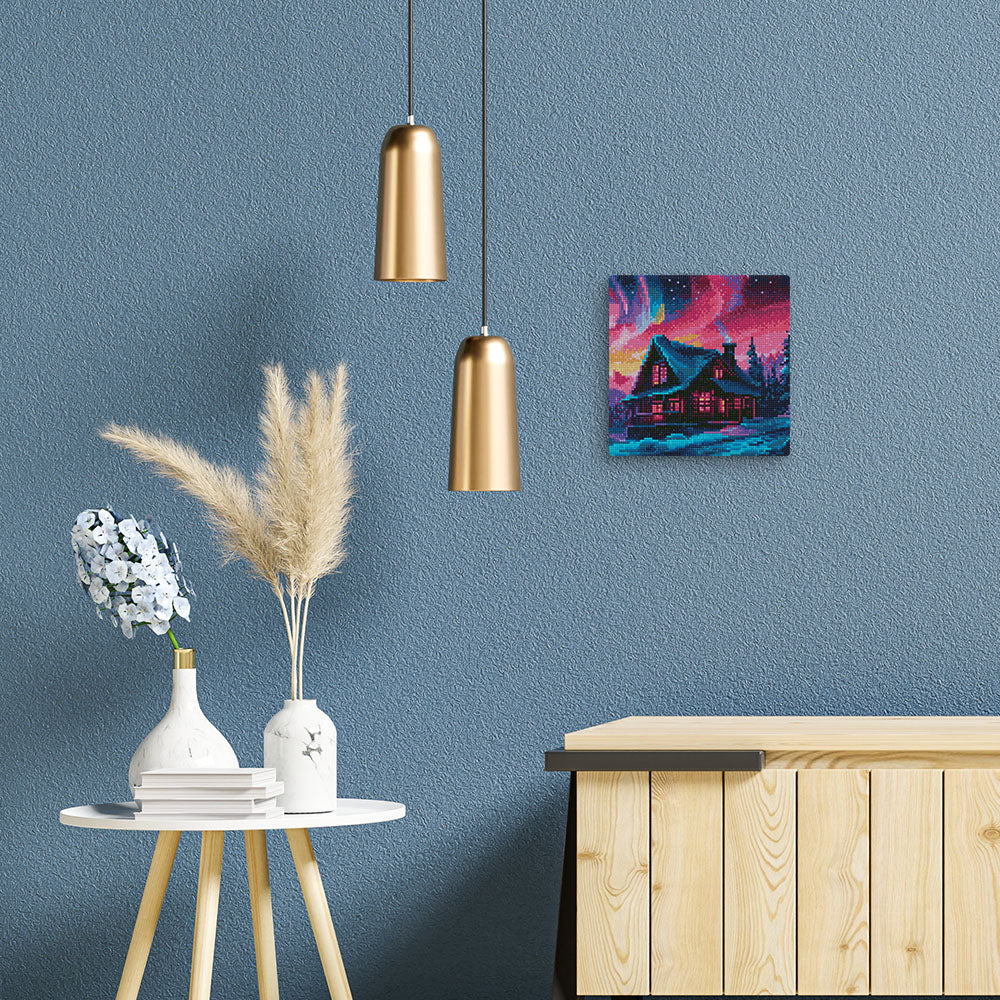 Pintar con Diamantes -Casa bajo el Cielo de la Aurora- Bastidor 25 x 25 cm. Figured´Art