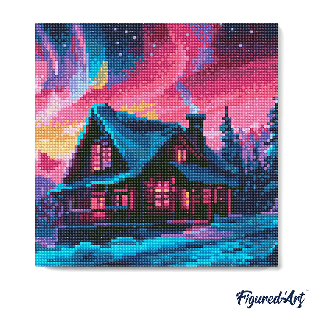 Pintar con Diamantes -Casa bajo el Cielo de la Aurora- Bastidor 25 x 25 cm. Figured´Art