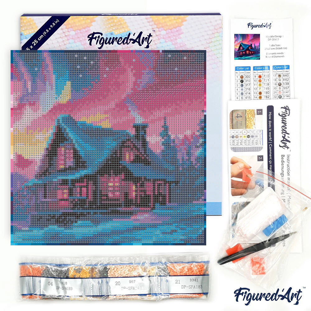 Pintar con Diamantes -Casa bajo el Cielo de la Aurora- Bastidor 25 x 25 cm. Figured´Art