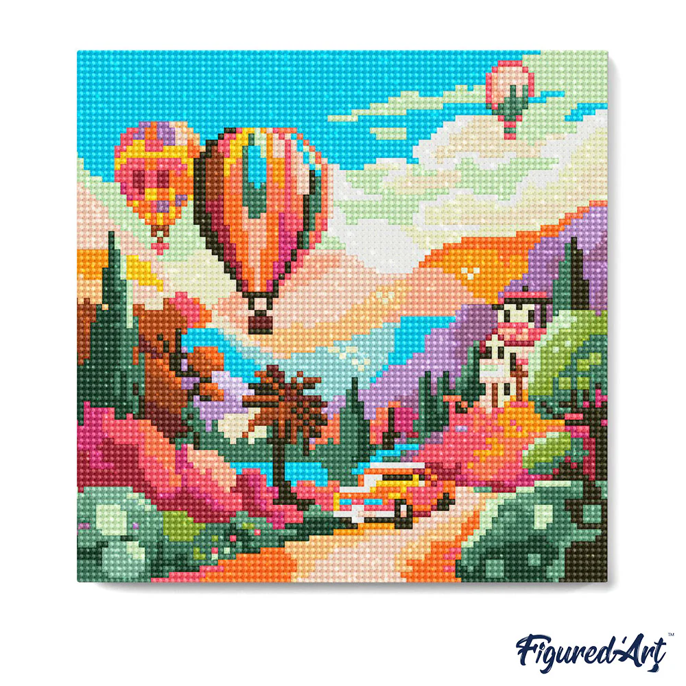 Pintar con Diamantes -Globos sobre el Valle- Bastidor 25 x 25 cm. Figured´Art
