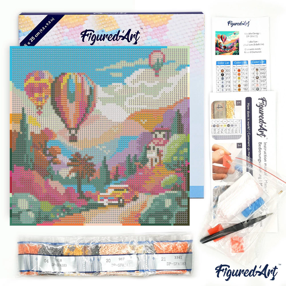 Pintar con Diamantes -Globos sobre el Valle- Bastidor 25 x 25 cm. Figured´Art