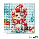 Pintar con Diamantes -Gato con Bujanda Roja- Bastidor 25 x 25 cm. Figured´Art