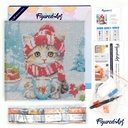 Pintar con Diamantes -Gato con Bujanda Roja- Bastidor 25 x 25 cm. Figured´Art