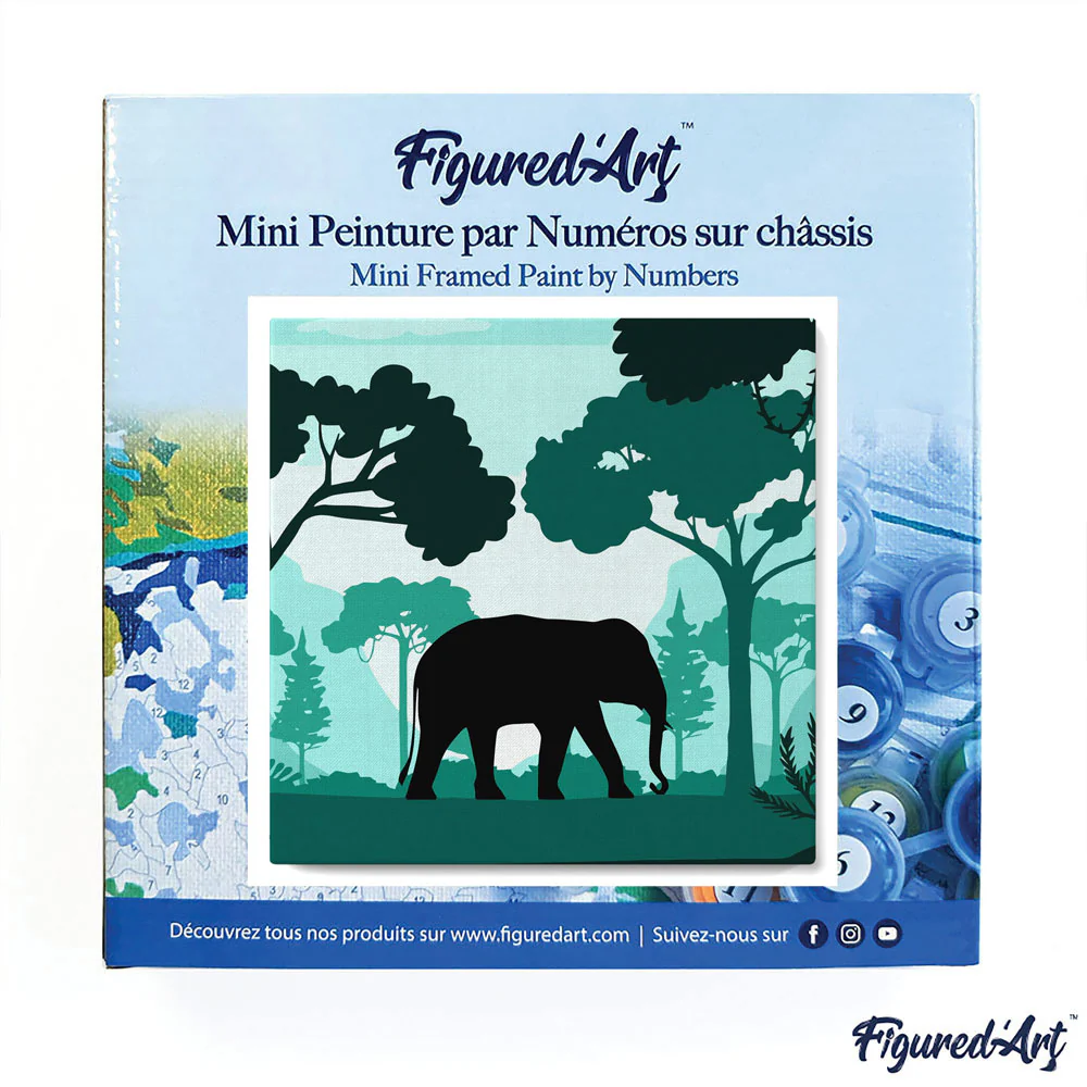 Pintar Por Números -Elefante en el Bosque Verde- Bastidor 20 x 20 cm. Figured´Art