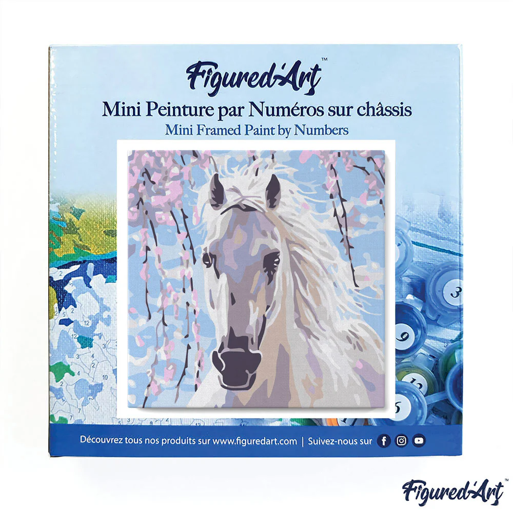 Pintar Por Números -Caballo y Flores Blancas- Bastidor 20 x 20 cm. Figured´Art