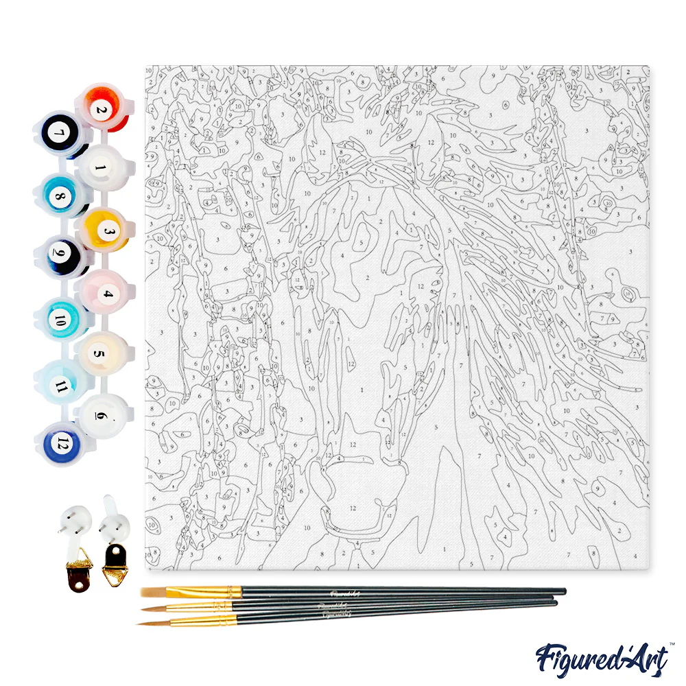 Pintar Por Números -Caballo y Flores Blancas- Bastidor 20 x 20 cm. Figured´Art