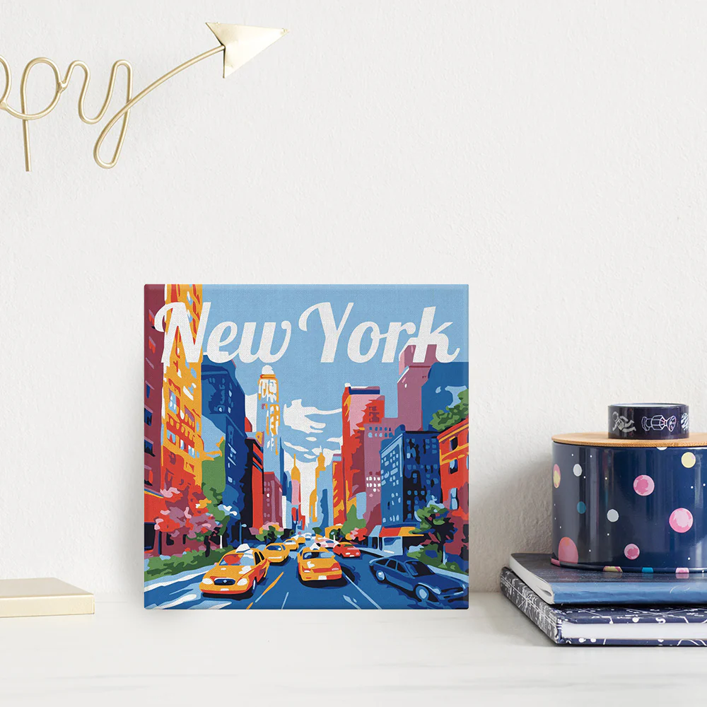 Pintar Por Números -Poster de Viaje a Nueva York- Bastidor 20 x 20 cm. Figured´Art