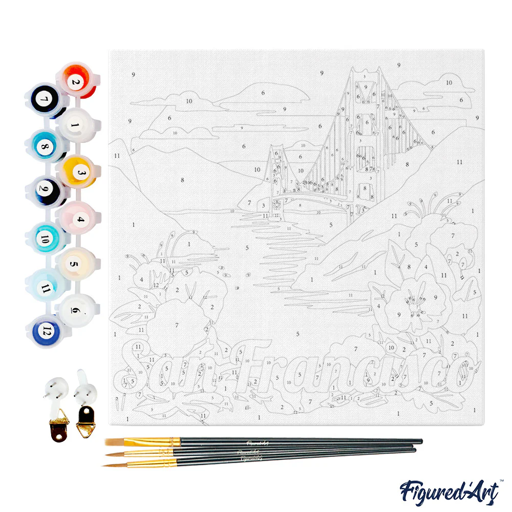 Pintar Por Números -Poster de Viaje a San Francisco- Bastidor 20 x 20 cm. Figured´Art
