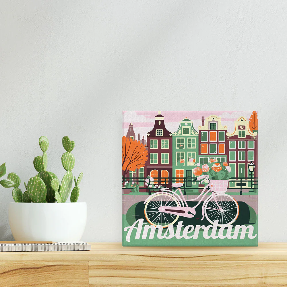 Pintar Por Números -Poster de Viaje a Amsterdam- Bastidor 20 x 20 cm. Figured´Art