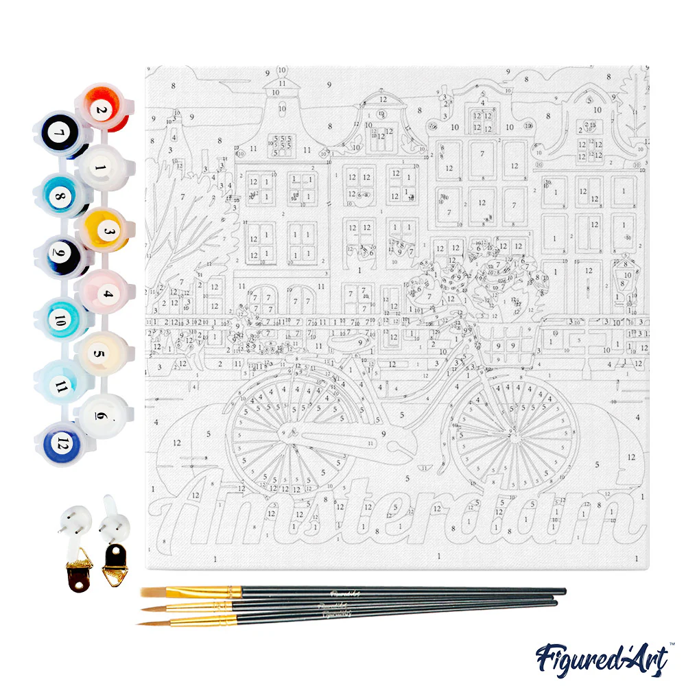 Pintar Por Números -Poster de Viaje a Amsterdam- Bastidor 20 x 20 cm. Figured´Art