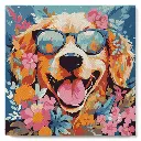 Pintar Por Números -Perro Fantasía con Flores- Bastidor 20 x 20 cm. Figured´Art