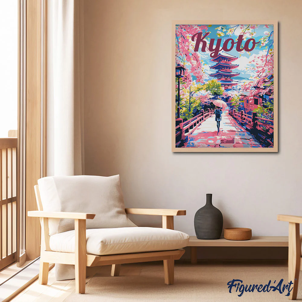 Pintar Por Números -Poster Viaje a Kyoto en Flor- Bastidor 40 x 50 cm. Figured´Art