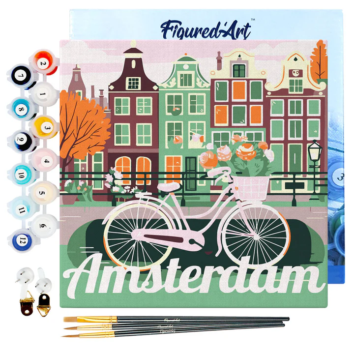 Pintar Por Números -Poster de Viaje a Amsterdam- Bastidor 20 x 20 cm. Figured´Art