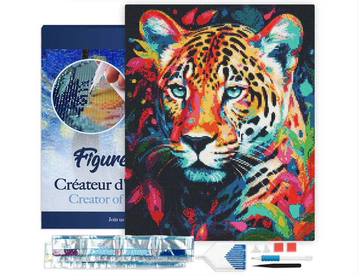 Pintar con Diamantes -Leopardo Coloreado Abstracto- Bastidor 40 x 50 cm. Figured´Art