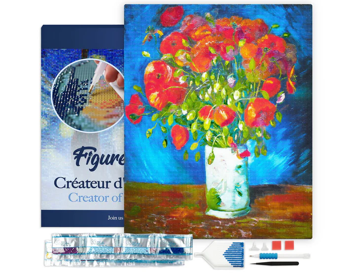 Pintar con Diamantes -Jarrón con Amapolas, Van Gogh- Bastidor 40 x 50 cm. Figured´Art