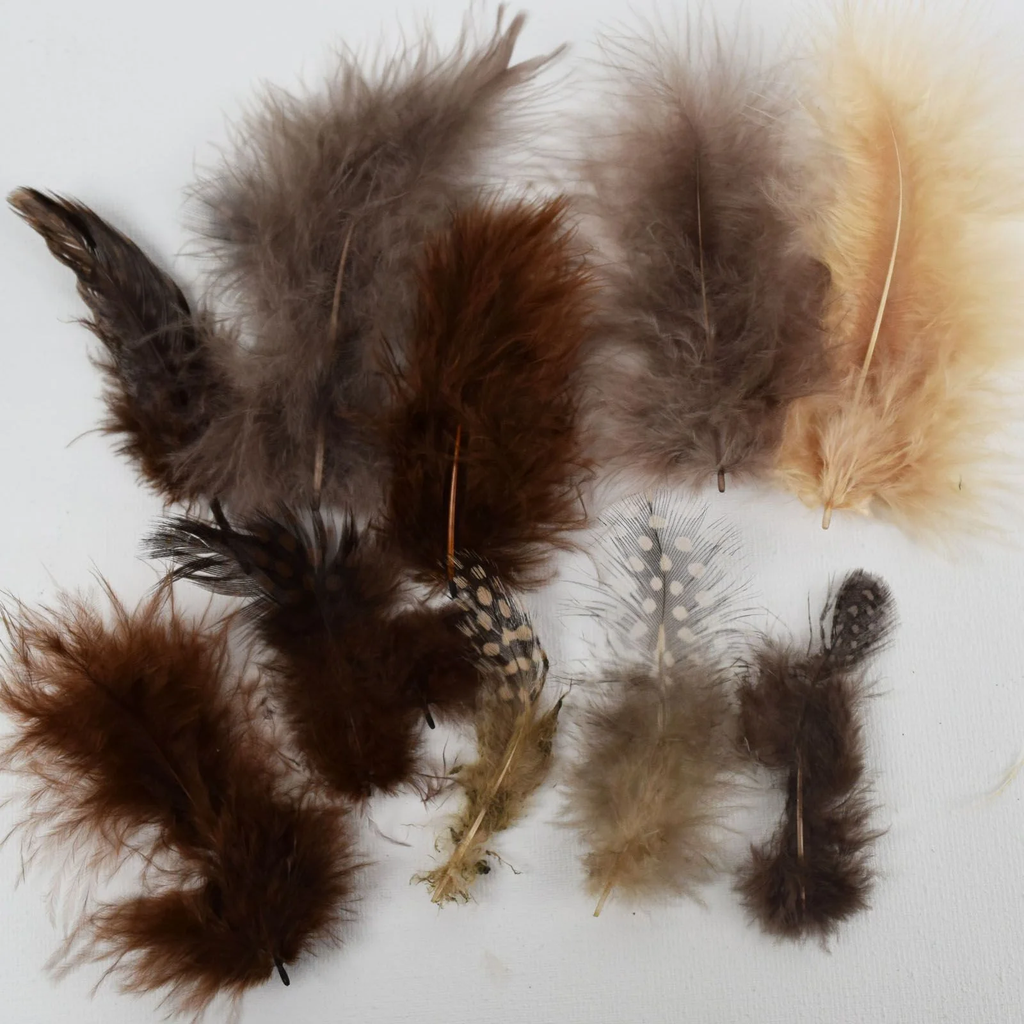 Plumas Marabú y Guinea 5-13 cm. -Tonos Tierra- (18 pzs.)