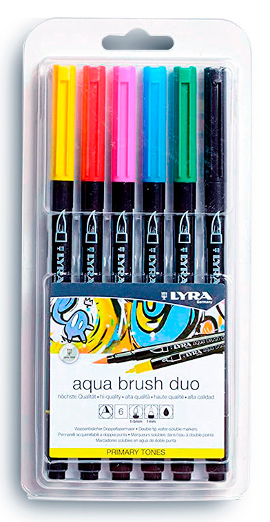 Estuche 6 Rotuladores -Tonos Primarios Aqua Brush Duo- Doble Punta Lyra