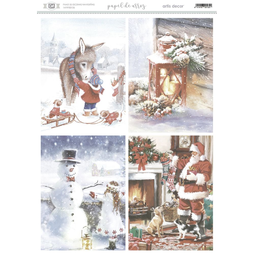 Papel de Arroz Decorado A3 29,7 x 42 cm. cm. -Escenas Navideñas- Artis Decor