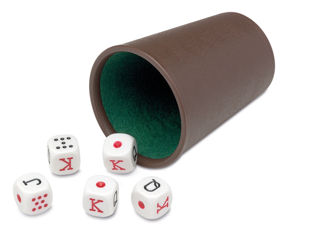 Cubilete Forrado + 5 Dados Poker 16 mm. - Cayro