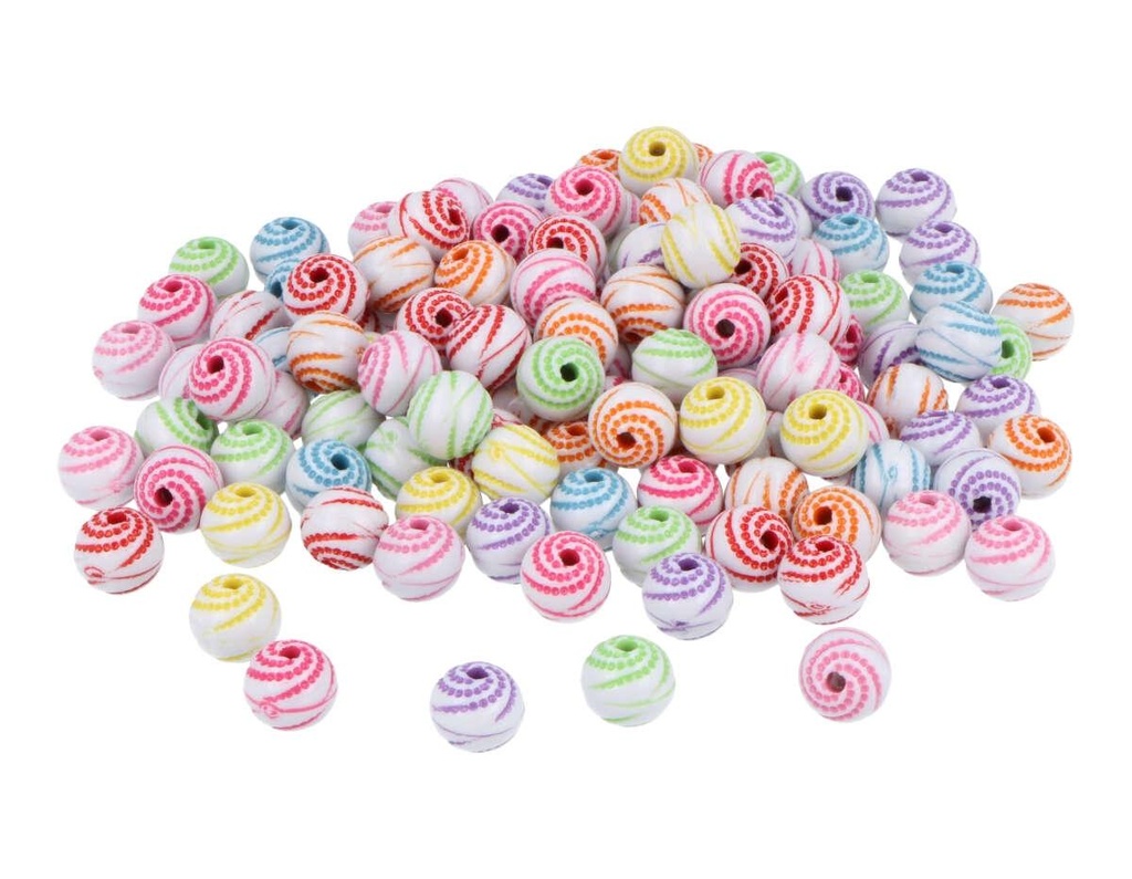 Cuentas Plástico Redonda Espiral Multicolor 8 mm. Opaco (500 pzs.)
