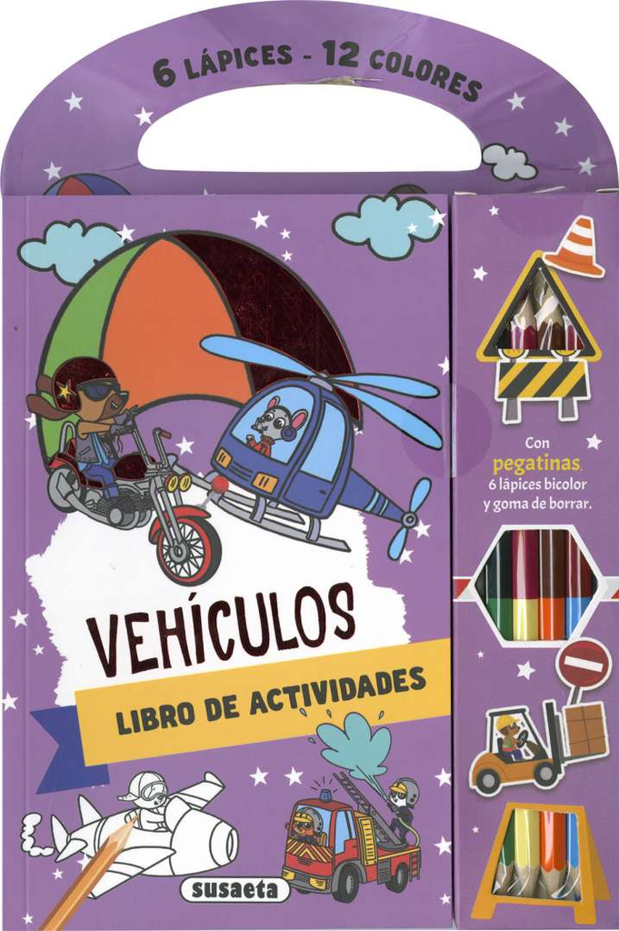 6 Lápices, 12 Colores -Vehículos- Susaeta Ediciones