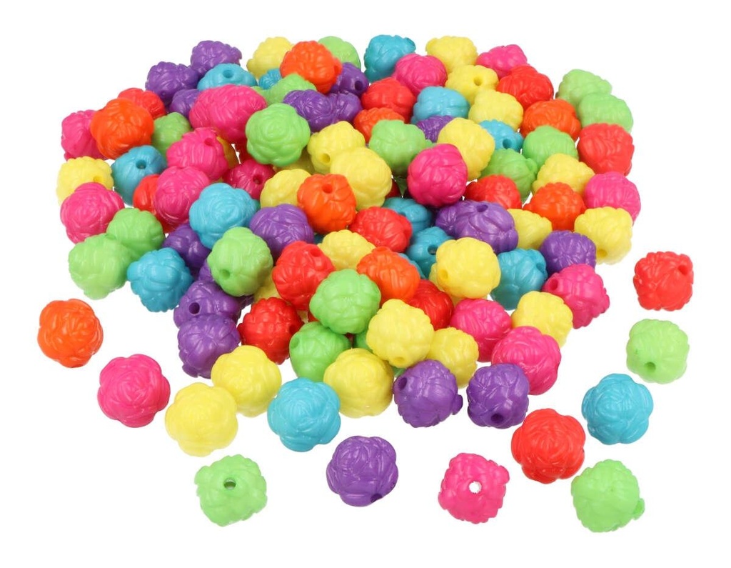 Cuentas Plástico Flor Multicolor Opaco 10 x 9 mm. (500 pzs.)