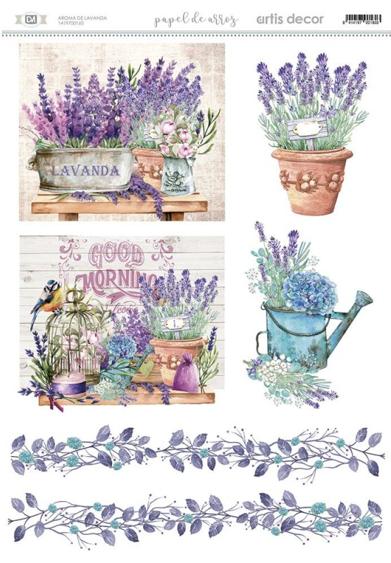 Papel de Arroz Decorado A3 29,7 x 42 cm. cm. -Aroma de Lavanda- Artis Decor