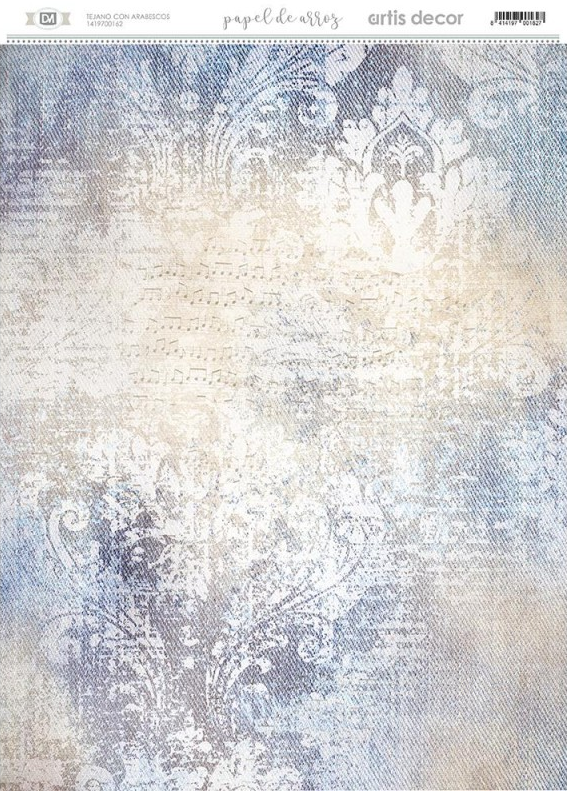 Papel de Arroz Decorado A3 29,7 x 42 cm. cm. -Tejano con Arabesco- Artis Decor