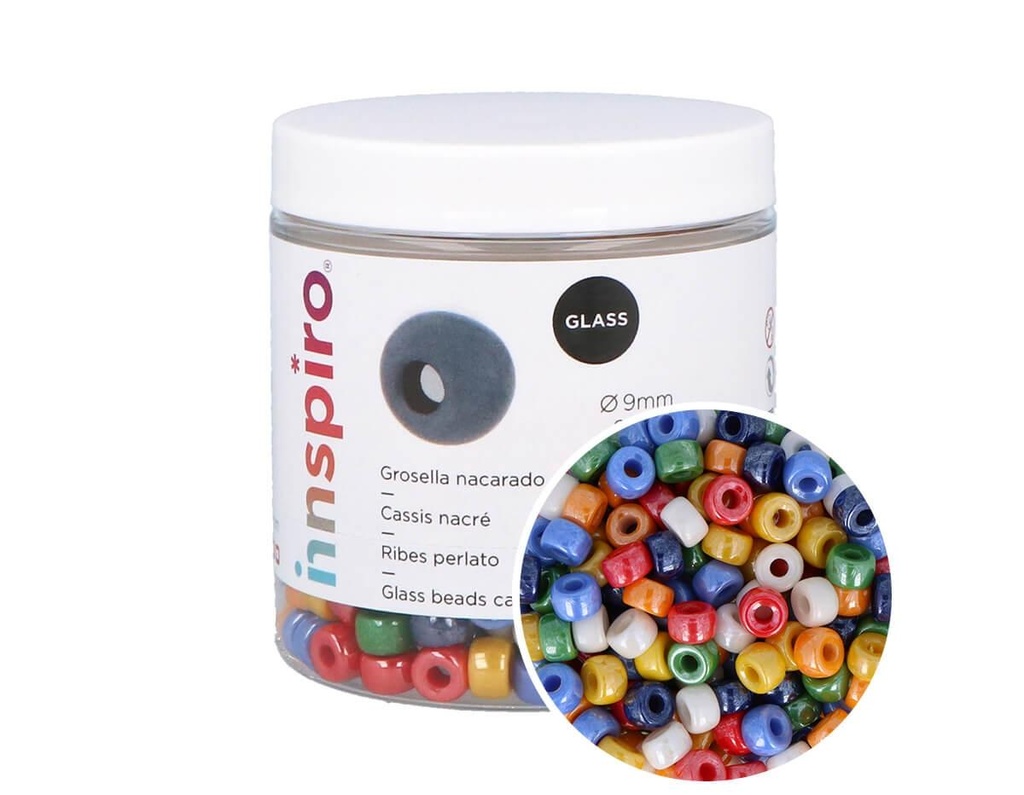 Cuentas Vidrio -Donuts- Nacarado Mezcla 9 mm. (250 gr.)