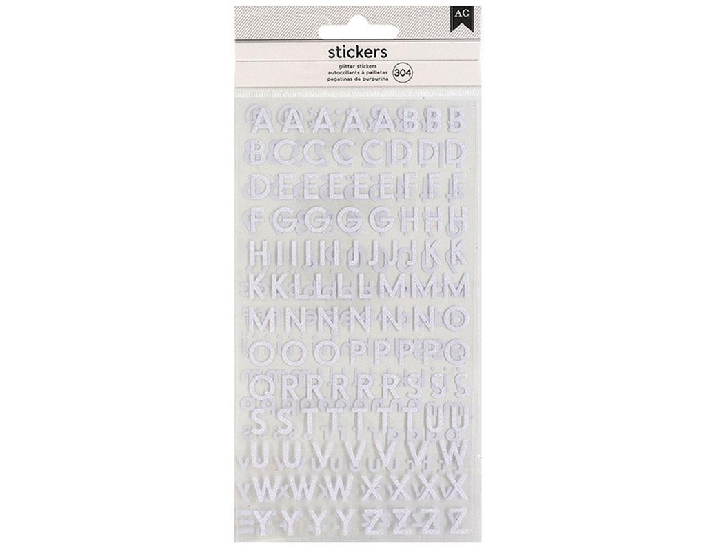 [346655] Alfabeto Adhesivo Alpha White Glitter (2 Hojas) American Crafts