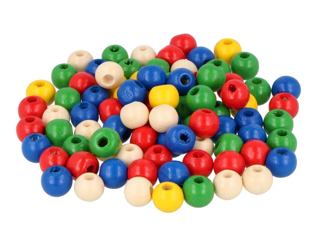 Cuentas Bolas Madera 10 mm. Colores Surtidos (95 pzs. aprox.)