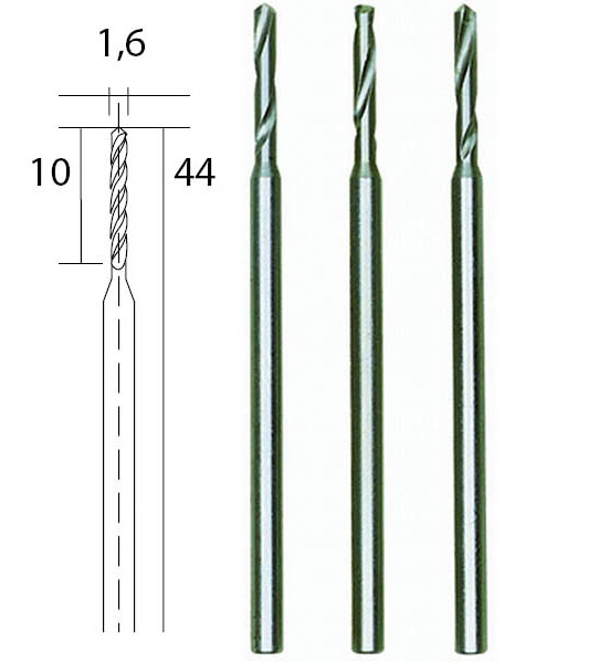 Brocas Tungteno Vanadio Espiral 1,6 mm. (3 pzs.) Proxxon