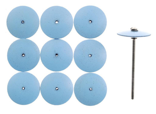 [28293] Pulidores Silicona Disco Lenticular 22 mm. (10 pzs.) + Eje Proxxon