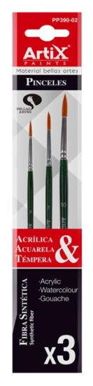 Set 3 Pinceles Surtidos Acrílico / Acuarela / Témpera PP390-02 Artix
