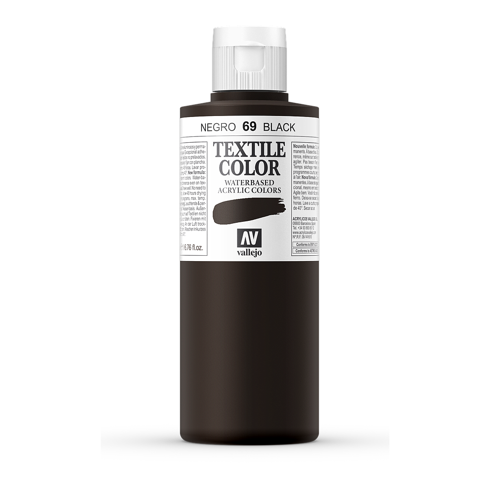 [41069] Pintura Textile Color 200 ml. Acrylicos Vallejo (Negro )